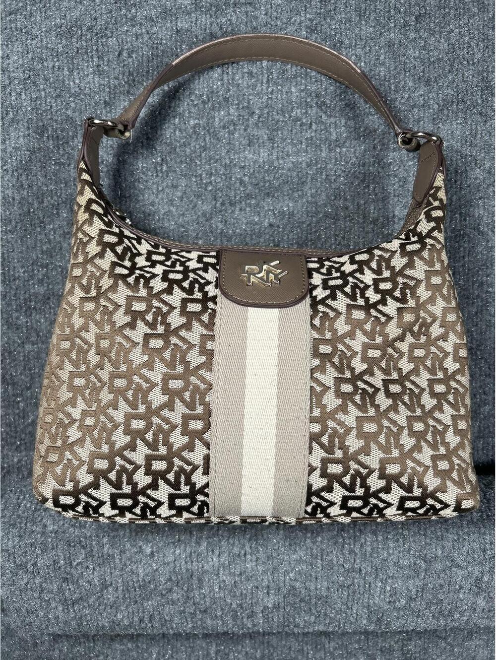 DKNY Monogram Shoulder Bag with Center Stripe